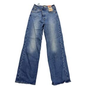 Levis Ribcage Straight Ankle Jeans Womens 25x27 Blue High Rise Button‎ Fly Denim